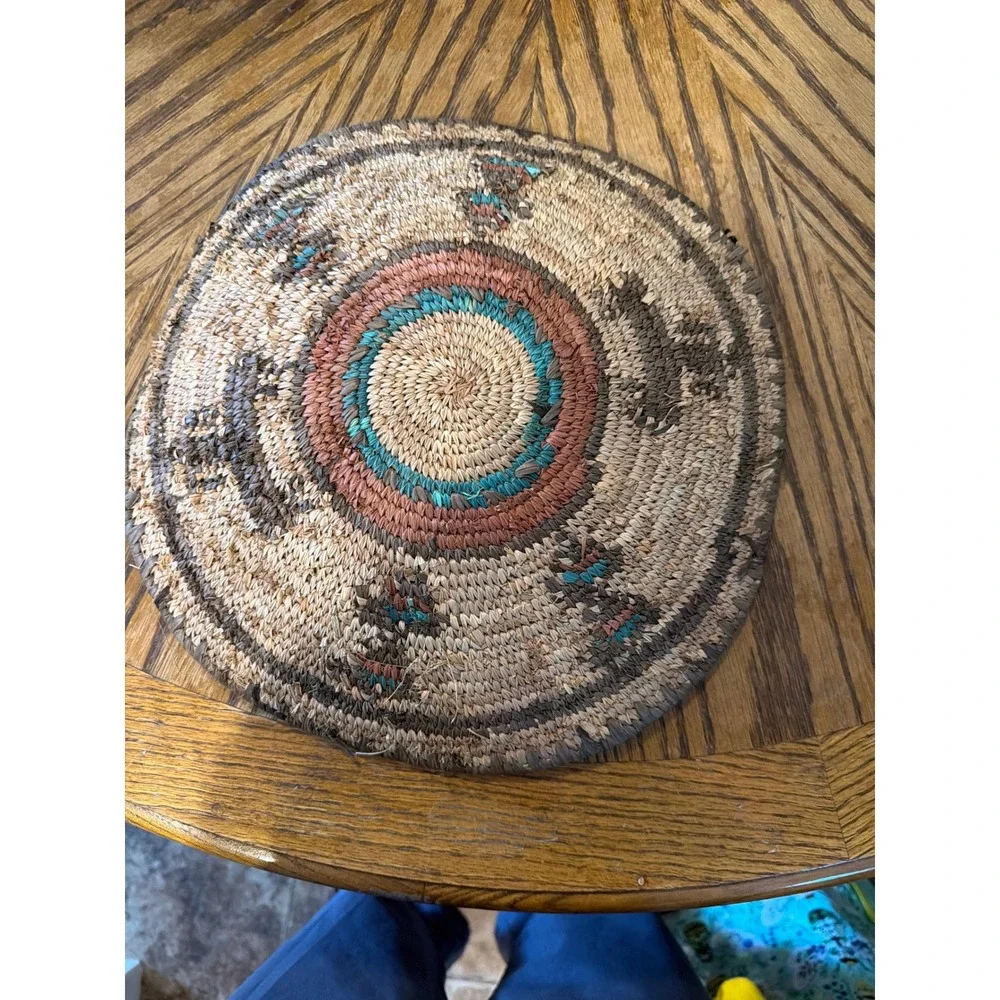 Southwestern Handwoven Coiled Basket Bowl 12.5 Inch Geometric Tribal Wall Decor
